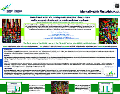 Mental Health First Aid training: An examination of two cases healthcare professionals and corporate workplace employees By, Nicola Michaud, MA Student, University of Alberta, and Julia Arndt, MA, McMaster University Men