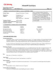 Stimate Nasal Spray Material Safety Data Sheet Effective Date: Date Printed: 6/3/10