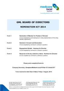 GML BOARD OF DIRECTORS NOMINATION KIT 2014 Form 1:  Nomination of Member for Position of Director