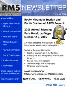 RMS NEWSLETTER  Rocky Mountain Section AAPG  In this edition: