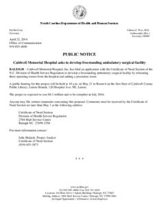 NC DHSR CON: Caldwell Memorial Hospital asks to develop freestanding ambulatory surgical facility