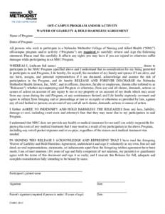 WAIVER OF LIABILITY & HOLD HARMLESS AGREEMENT