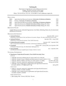 Yanhong Jin Department of Agricultural, Food and Resource Economics Rutgers, The State University of New Jersey 55 Dudley Road, New Brunswick, NJ[removed]Phone: [removed]ext. 221); Fax: [removed]; E-mail: yjin@aeso