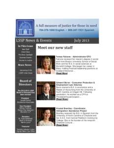 LSSP News & Events In This Issue New Staff July 2013