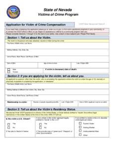 State of Nevada Victims of Crime Program VOCP Date Stamp and Claim # Application for Victim of Crime Compensation