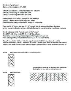 One Seam Flying Geese (Cornered Geese approx. 15˝ x 52˝) Fabric A: Geese Beaks a print and end border[removed]yard Fabric B: Geese “wings” & border- 3/8 yard Fabric C: Geese “wings & border[removed]yard Backing Fabri