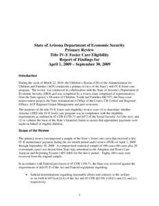 Arizona Primary Review Title IV-E Foster Care Eligibility Report