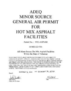 ADEQ MINOR SOURCE GENERAL AIR PERMIT FOR HOT MIX ASPHALT FACILITIES