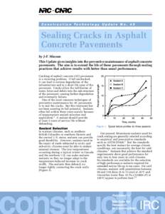 C o n s t r u c t i o n Te c h n o l o g y U p d a t e N o[removed]Sealing Cracks in Asphalt Concrete Pavements by J-F. Masson This Update gives insights into the preventive maintenance of asphalt concrete