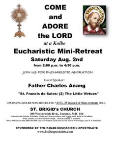 COME and ADORE the LORD at a Kolbe