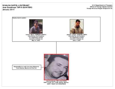 U.S. Department of Treasury Office of Foreign Assets Control SINALOA CARTEL LIEUTENANT Jose Guadalupe TAPIA QUINTERO January 2014