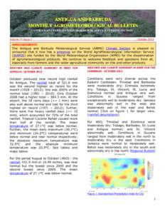 ANTIGUA AND BARBUDA MONTHLY AGROMETEOROLOGICAL BULLETIN ANTIGUA AND BARBUDA METEOROLOGICAL SERVICE CLIMATE SECTION Volume 11 Issue 1  __October 2012