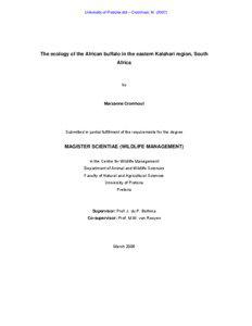University of Pretoria etd – Cromhout, M[removed]The ecology of the African buffalo in the eastern Kalahari region, South