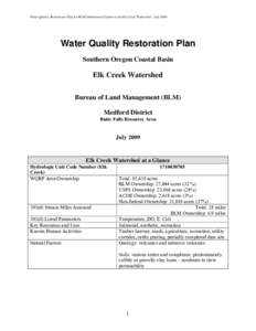 Water Quality Restoration Plan for Elk Creek