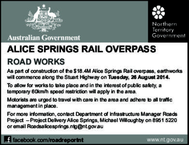 CA classified 10cm x 4col_Alice Springs Rail Overpass - Clearing