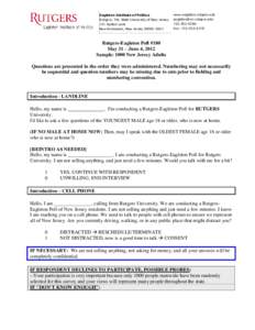 Eagleton Institute of Politics Rutgers, The State University of New Jersey 191 Ryders Lane New Brunswick, New Jerseywww.eagleton.rutgers.edu