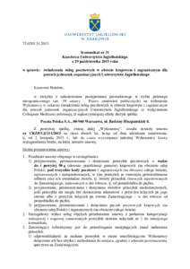 Komunikat nr 31 Kanclerza Uniwersytetu Jagiellońskiego z 29 października 2015 roku w sprawie: świadczenia usług pocztowych w obrocie krajowym i zagranicznym dla potrzeb jednostek organizacyjnych Uniwe