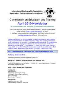    Commission on Education and Training April 2010 Newsletter An occasional electronic newsletter for members of the Commission. 