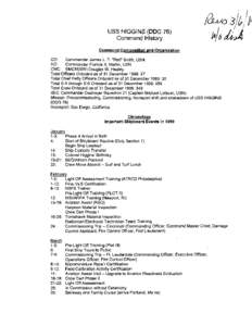 USS HlGGlNS (DDG 76) Command History Command Composition and Oraanization CO: Commander James L. T. 