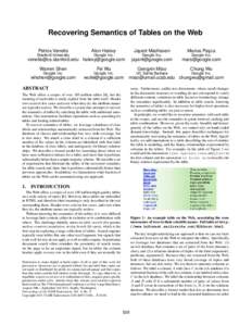 Recovering Semantics of Tables on the Web Petros Venetis Alon Halevy  Jayant Madhavan