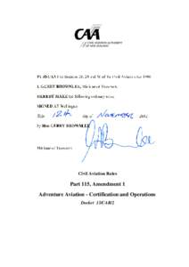 Part 115, Amendment 1, Adventure Aviation - Certification and Operations