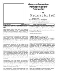 German-Bohemian Heritage Society Newsletter the  Heimatbrief