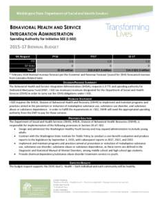 BEHAVIORAL HEALTH AND SERVICE INTEGRATION ADMINISTRATION Spending Authority for Initiative 502 (I[removed]BIENNIAL BUDGET ML Request