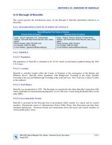 SECTION 9.12: BOROUGH OF MANVILLE[removed]Borough of Manville This section presents the jurisdictional annex for the Borough of Manville (hereinafter referred to as Manville[removed]HAZARD MITIGATION PLAN POINT OF CONTACT