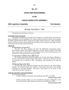 -263-  No. 101 VOTES AND PROCEEDINGS of the YUKON LEGISLATIVE ASSEMBLY