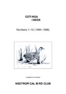 COTINGA INDEX Numbers 1–[removed]–1998) Compiled by Tom Stuart