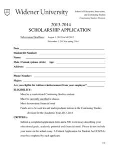 School of Education, Innovation, and Continuing Studies Continuing Studies Division[removed]SCHOLARSHIP APPLICATION