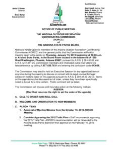 NOTICE OF PUBLIC MEETING of THE ARIZONA OUTDOOR RECREATION COORDINATING COMMISSION (AORCC) of