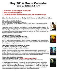 May 2014 Movie Calendar Cora J. Belden Library 