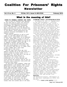 Coalition For Prisoners’ Rights Newsletter Vol. 41-xx, No. 2  PO Box 1911, Santa Fe NM 87504