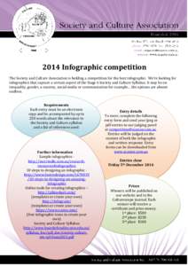 2014 Infographic competition The Society and Culture Association is holding a competition for the best infographic. We’re looking for infographics that capture a certain aspect of the Stage 6 Society and Culture Syllab