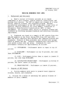 OPNAVINST 6110.1G 10 October 2002 PHYSICAL READINESS TEST (PRT) 1.  Background and Rationale