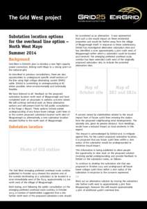 The Grid West project Substation location options for the overhead line option – North West Mayo Summer 2014 Background