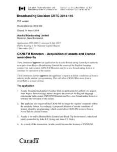 Broadcasting Decision CRTC[removed]PDF version Route reference: [removed]Ottawa, 14 March[removed]Acadia Broadcasting Limited