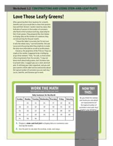 Worksheet 1.2 CONSTRUCTING AND USING STEM-AND-LEAF PLOTS  Love Those Leafy Greens! After operating their farm business for a month, Jennifer and Lucas would like to show their parents how well their farmers’ market sta