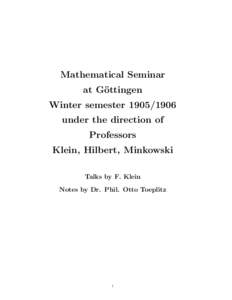 Mathematical Seminar at G¨ ottingen Winter semester[removed]under the direction of Professors