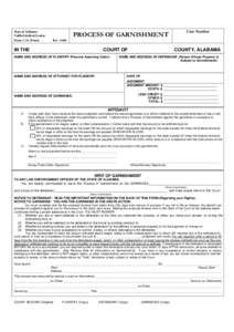 State of Alabama Unified Judical System Form C-21 (Front) PROCESS OF GARNISHMENT