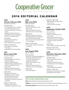 2014 Editorial Calendar #170 January–February 2014 #172 May–June 2014