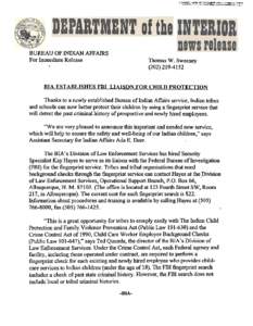 PAR MBNT of the INTER DR news release BUREAU OF INDIAN AFFAIRS For Immediate Release