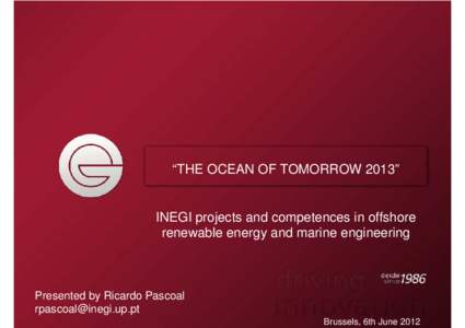 “THE OCEAN OF TOMORROW 2013”  INEGI projects and competences in offshore renewable energy and marine engineering  Presented by Ricardo Pascoal