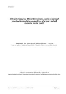 DIX081015  Different measures, different informants, same outcomes? Investigating multiple perspectives of primary school students’ mental health