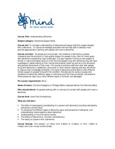 Understanding Dementia - Bromley Mind