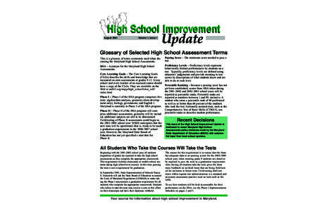 High School Improvement August 2001 Volume 1, Issue 1  Update