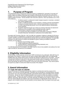 Graduate Business Professional Fee Grant Program College of Business Administration San Diego State University  