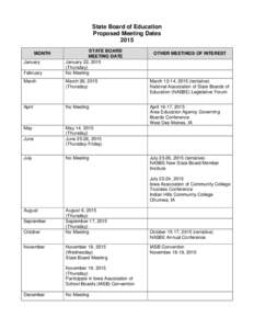 State Board of Education Proposed Meeting Dates 2015 MONTH January February