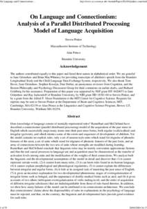 Computational neuroscience / Psycholinguists / Connectionism / Learning / Philosophy of artificial intelligence / James McClelland / David Rumelhart / Cognitive psychology / Regular verb / Cognitive science / Science / Ethology